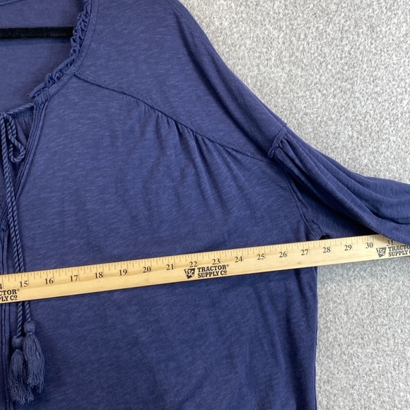 Caslon boho blouse 3X navy blue ruffle trim raw seams loose fit soft stretch - Picture 7 of 10